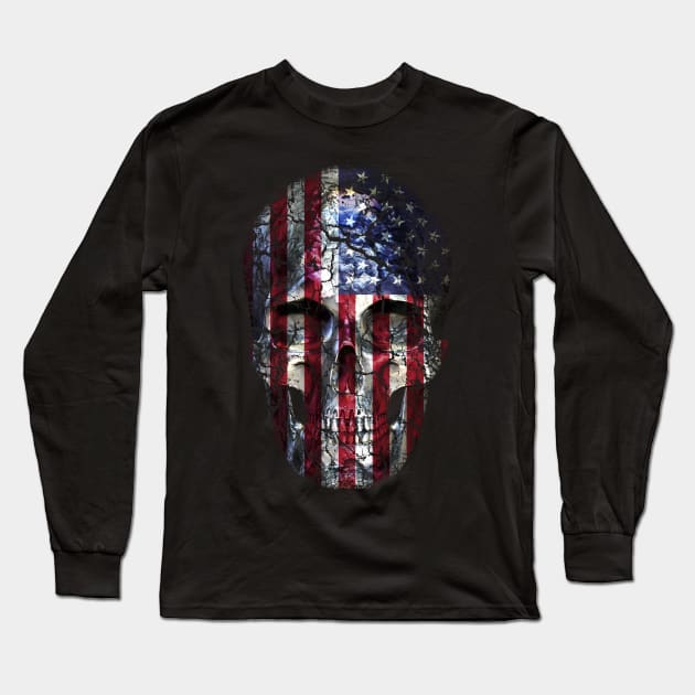 Skull American Flag Long Sleeve T-Shirt by Lionstar